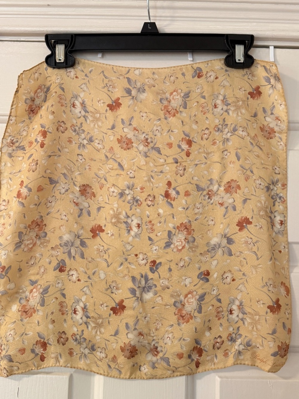Vintage Ralph Lauren Pocket Square Scarf Handkerchief Tan Floral 16" Cottage